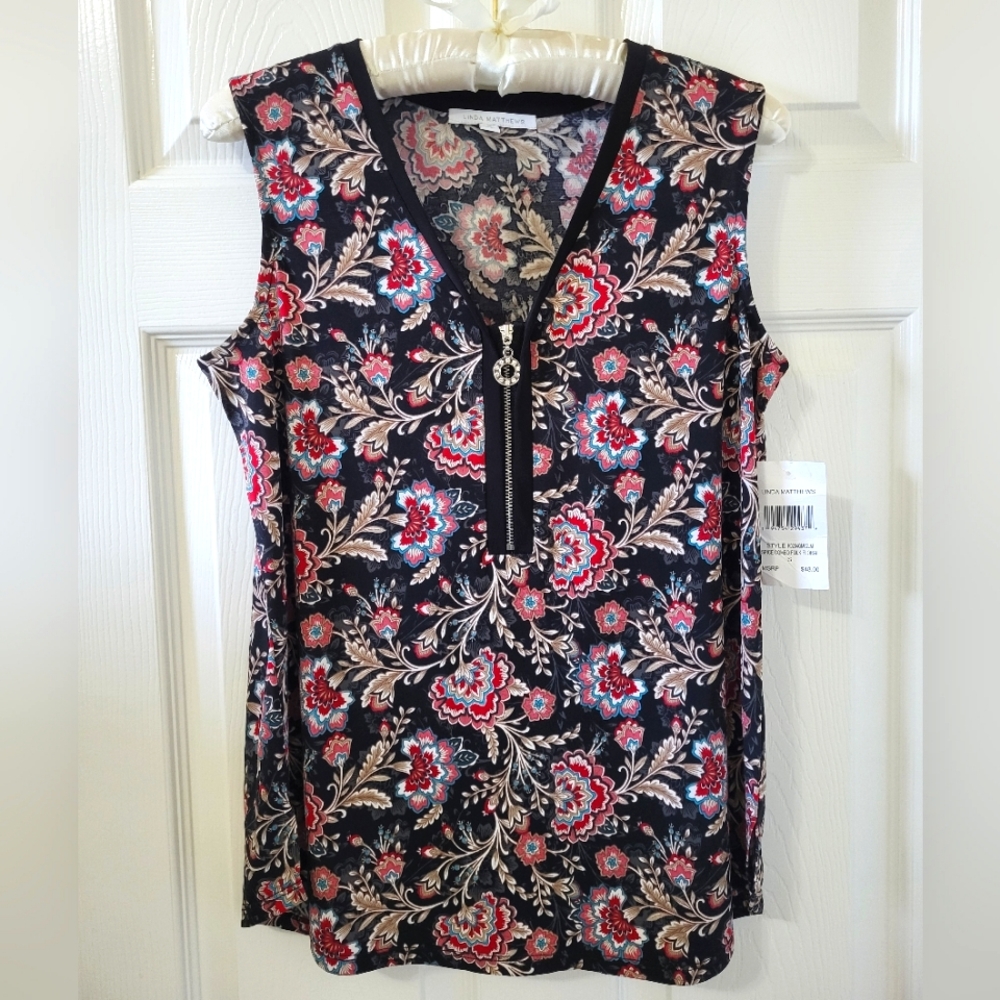 Linda Matthews Sleeveless Floral Top NWT